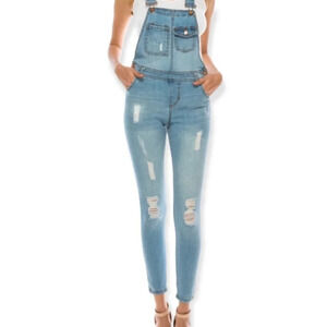 CI SONO Denim Overalls Distressed Jean Blue Light Adjustable 90s Vibe Boho S